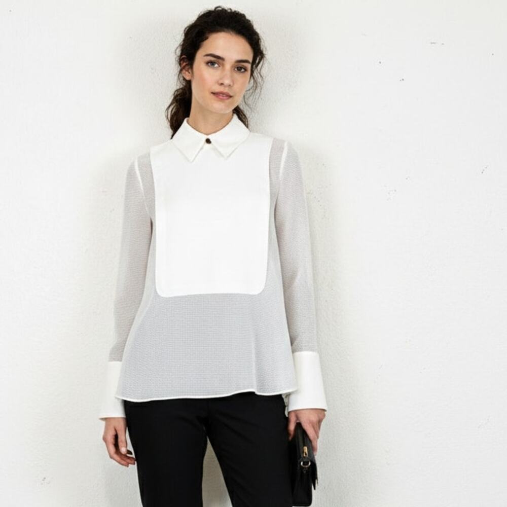 Camilla and Marc Bib Tuxedo this open mesh in warm creme size 6